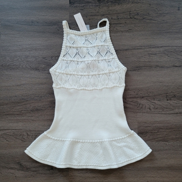 Rebecca Taylor White Viscose Knit Peplum Sweater Tank NWT Sizes XS & Medium - Picture 3 of 11